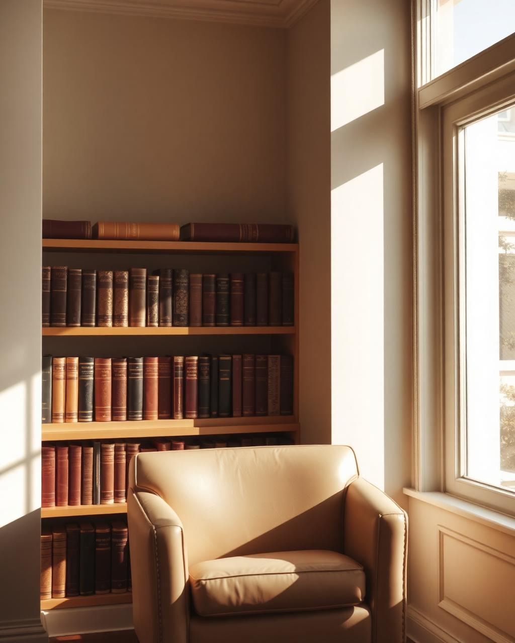 Warm professional office with bookshelves